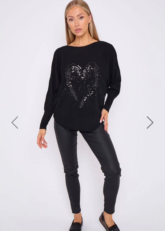 RUBY |  black sequin heart embellished jumper