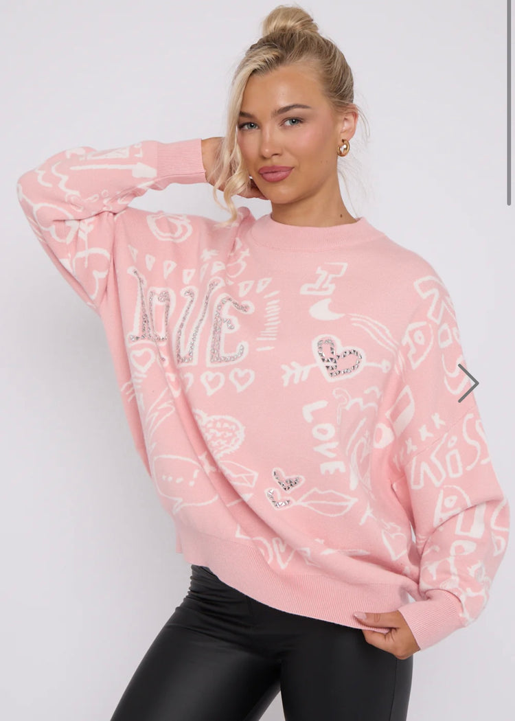 STEPH | pink graffiti love jumper