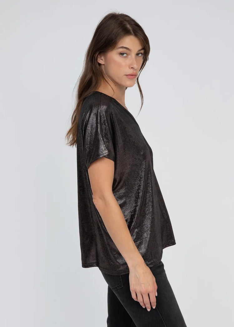 ELYSE |  black metallic v-neck top