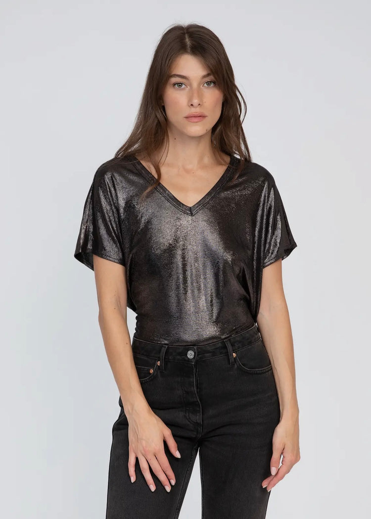 ELYSE |  black metallic v-neck top