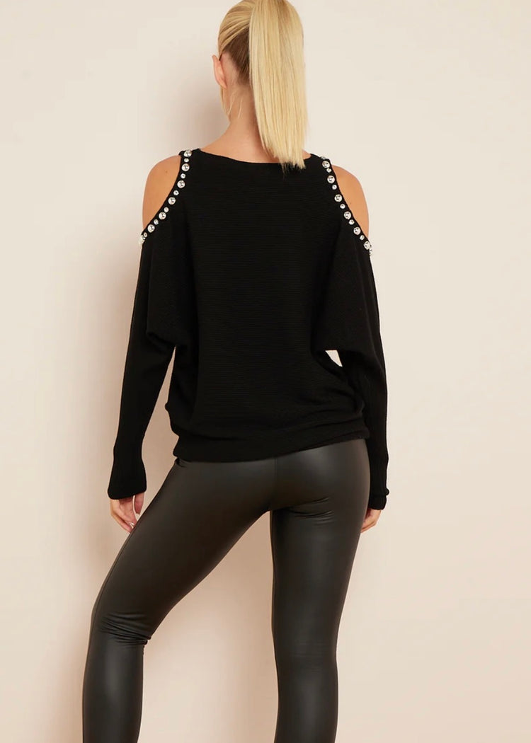ELLA |  black cold shoulder studded jumper