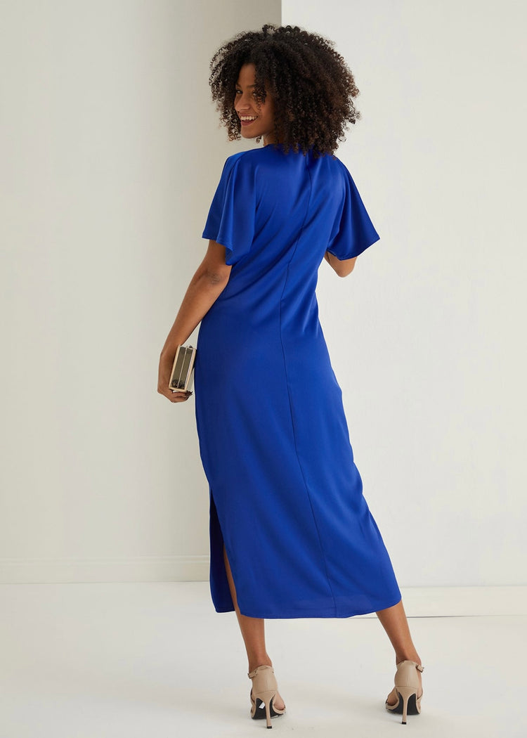 EMMA | royal blue satin feel twist midi dress