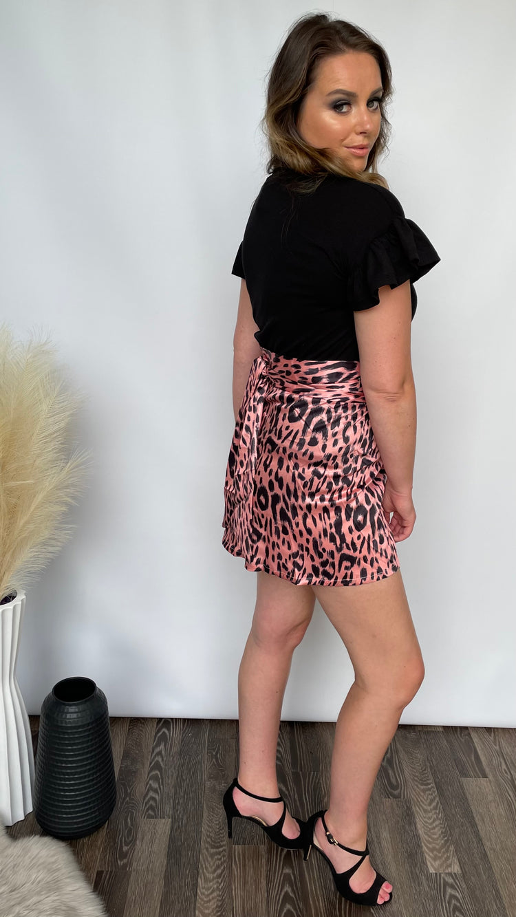 MILA | pink animal print mini skirt
